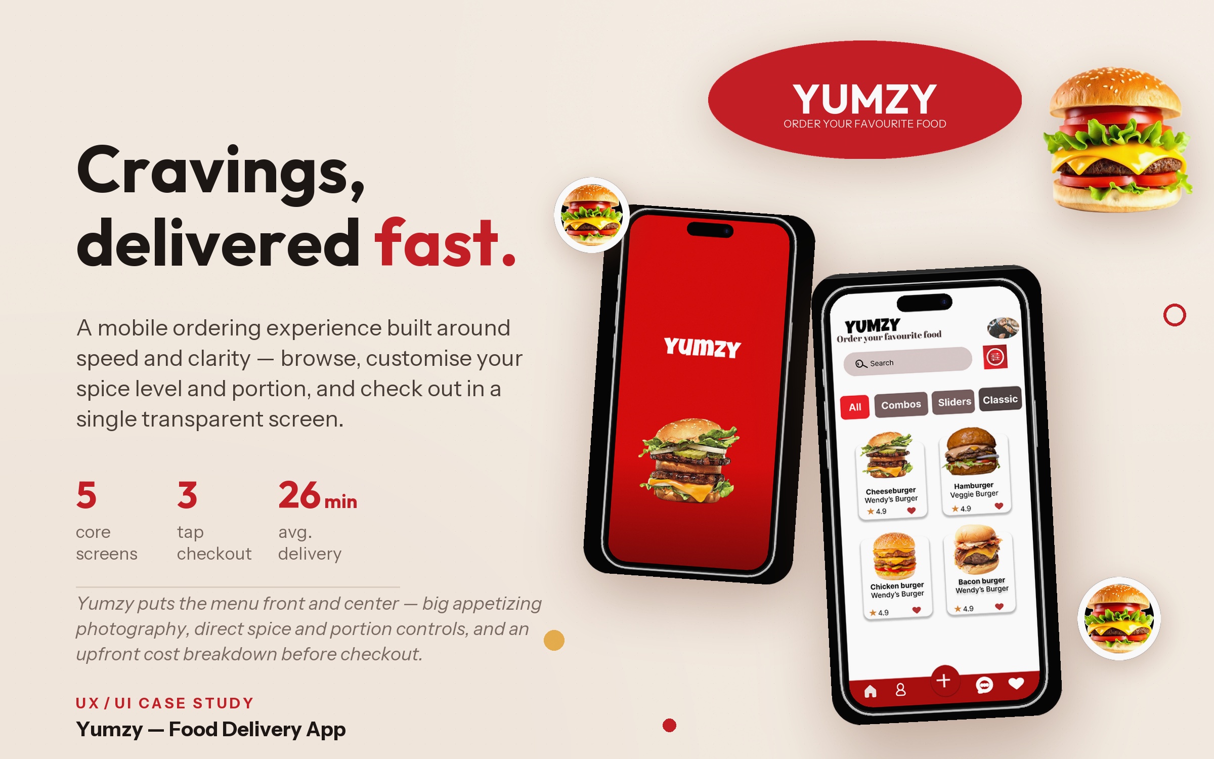 Yumzy — UI/UX Case Study · Self-Initiated Project · Food Delivery App